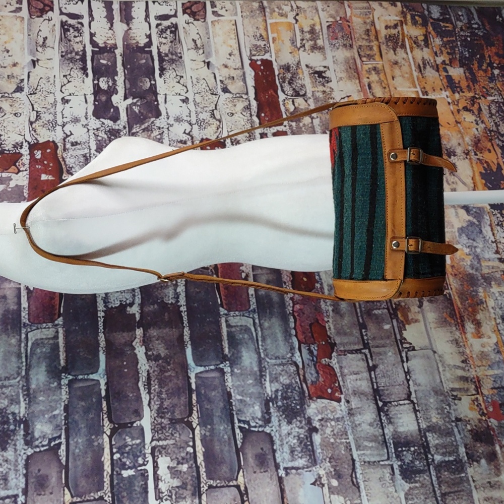 Vintage Saddle Blanket/Tooled Leather Barrel Bag